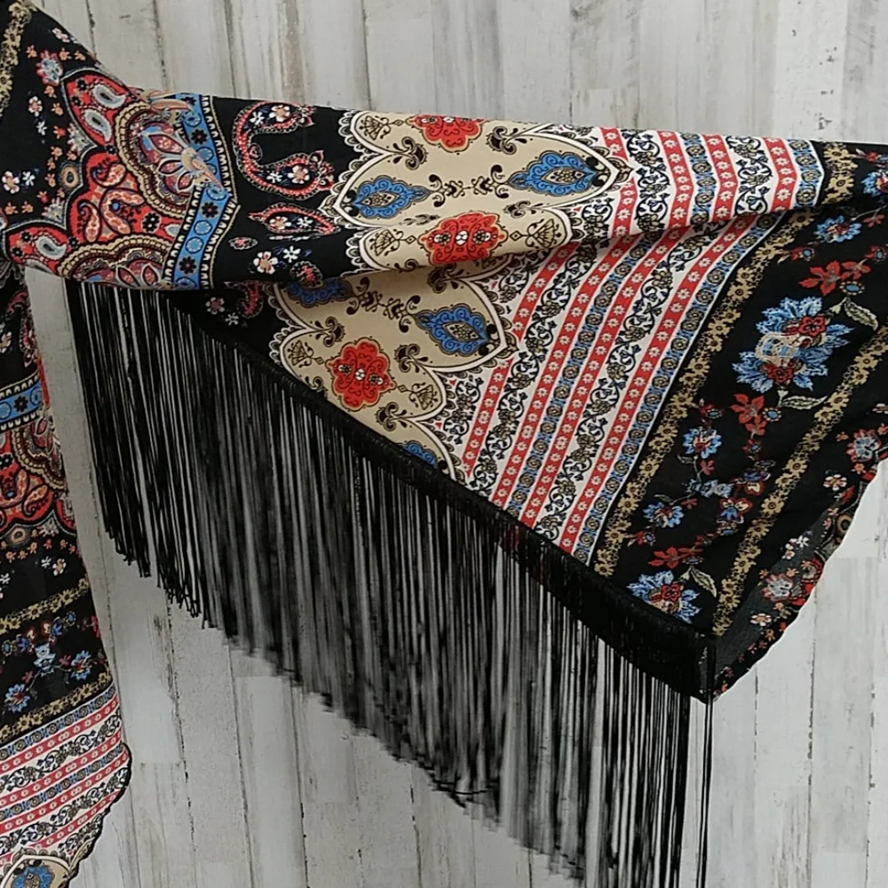 See You Monday Boho Fringe Floral Hi/Low Blouse - Picture 3 of 8